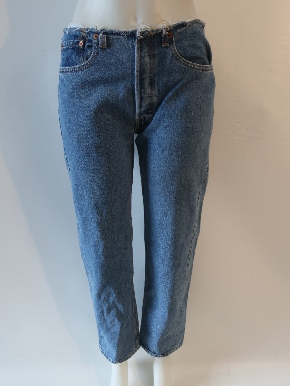 Womens Levi's Blue Button-Fly (Item- 50) High Raw Cut-Off Waist Denim Jeans 31